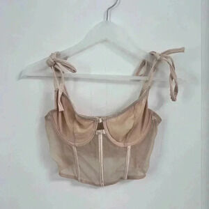 Kat The Label Womens Almond Beige Femme Bustier Tie Straps Boned Bodice Top S